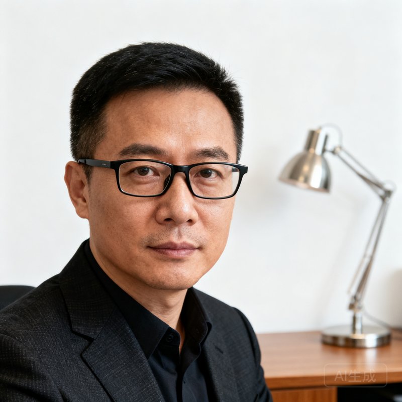 悟空体育创始人兼CEO林志远的专业半身肖像照，35岁男性，戴着黑框眼镜，穿着深色西装，背景为简约办公环境